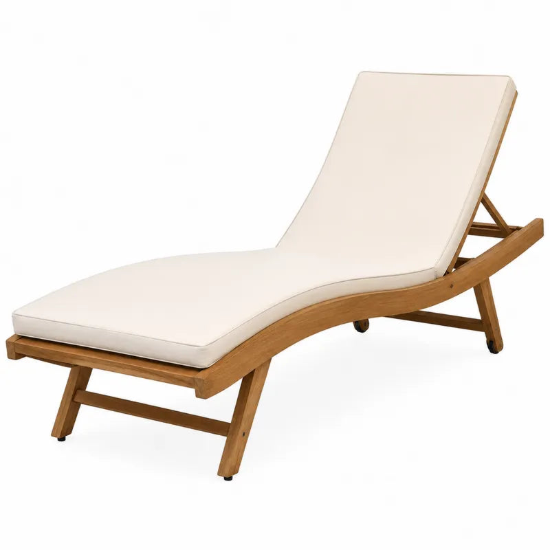 Le?ak z drewna teak z kremowym obiciem