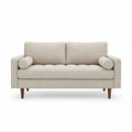 Dwuosobowa sofa z tkaniny strukturalnej be?owa z drewnianymi