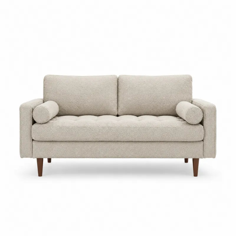 Dwuosobowa sofa z tkaniny strukturalnej be?owa z drewnianymi