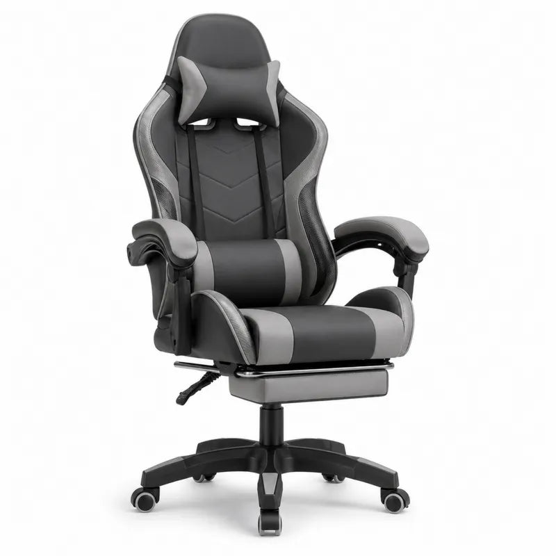 Fotel gamingowy, sk¨®ra PU, czarny/szary,