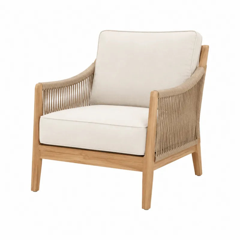 Fotel z drewna tekowego i liny poliestrowej, be?owy, 80cm x 75cm x