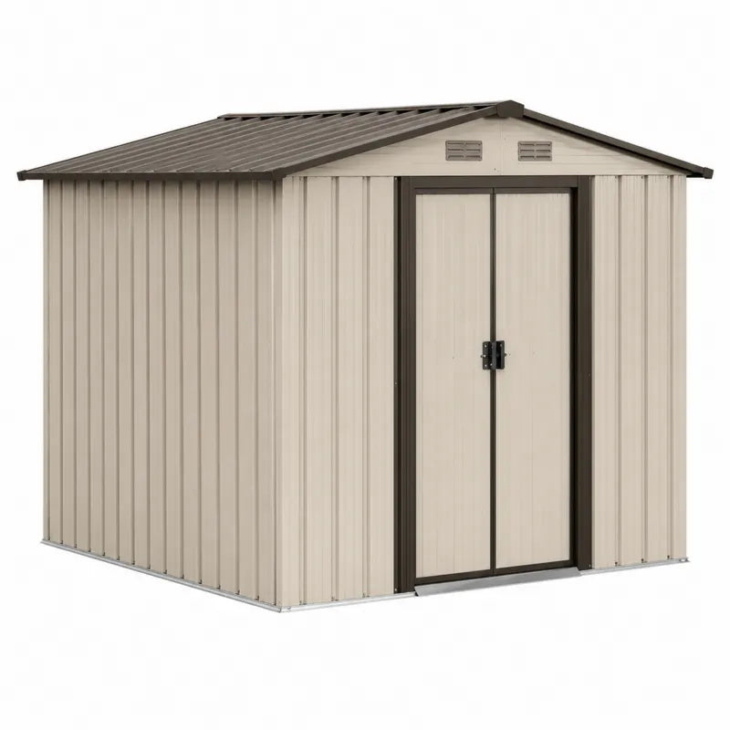 Metalowa szopa ogrodowa z podw¨®jnymi drzwiami ze stali be?owa 213x130x185