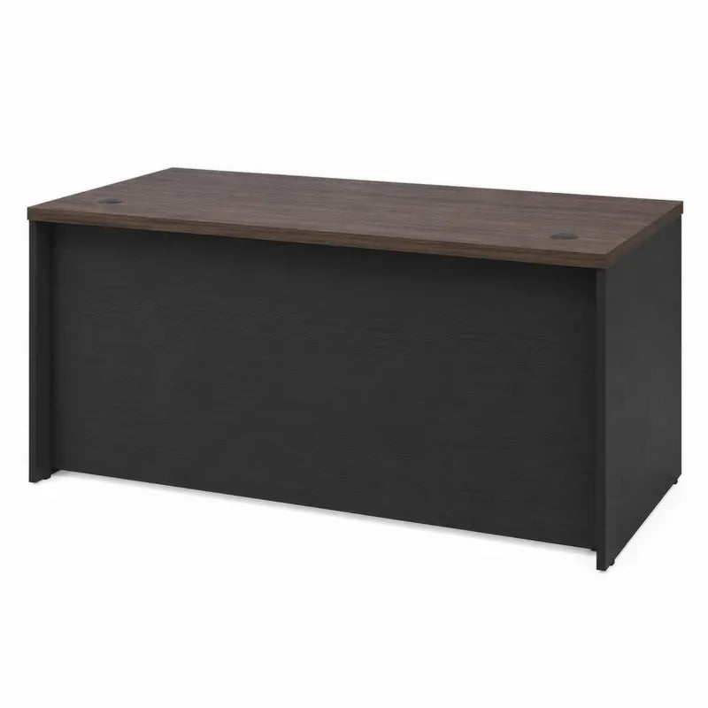 Biurko prostok?tne 160x80 cm czarne i orzechowe z p?yty