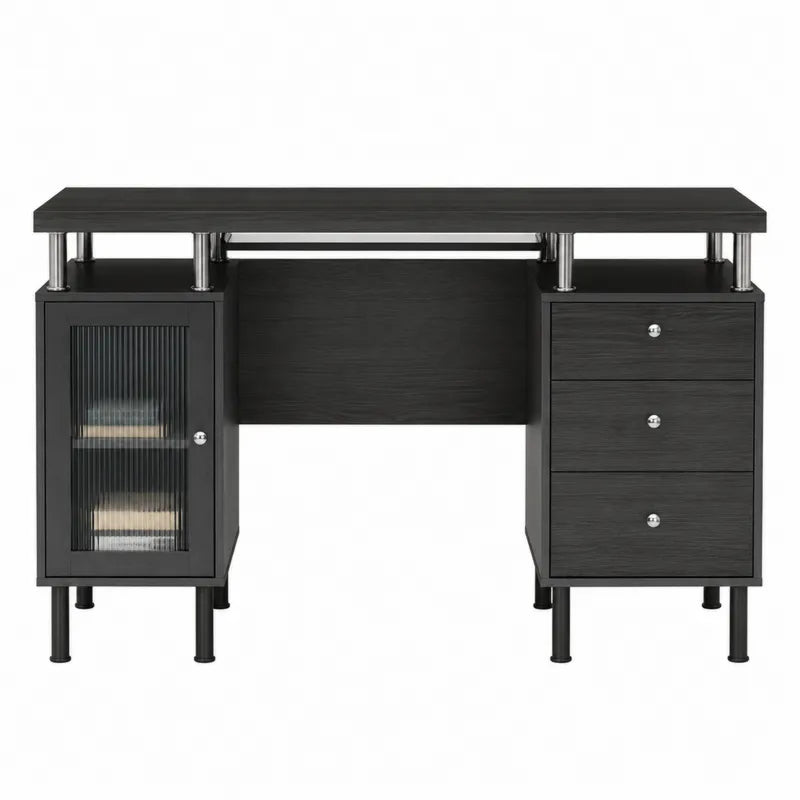 Biurko z p?yt laminowanych i element¨®w szklanych czarne 120x55x75