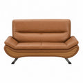 Sofa dwuosobowa z br?zowej sk¨®ry z drewnianymi i metalowymi